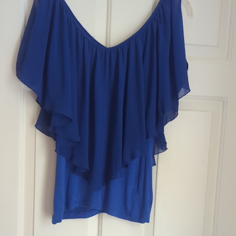 VENUS Cobalt Blue Off-Shoulder Ruffle Tunic Gorgeous and NO Flaws!!